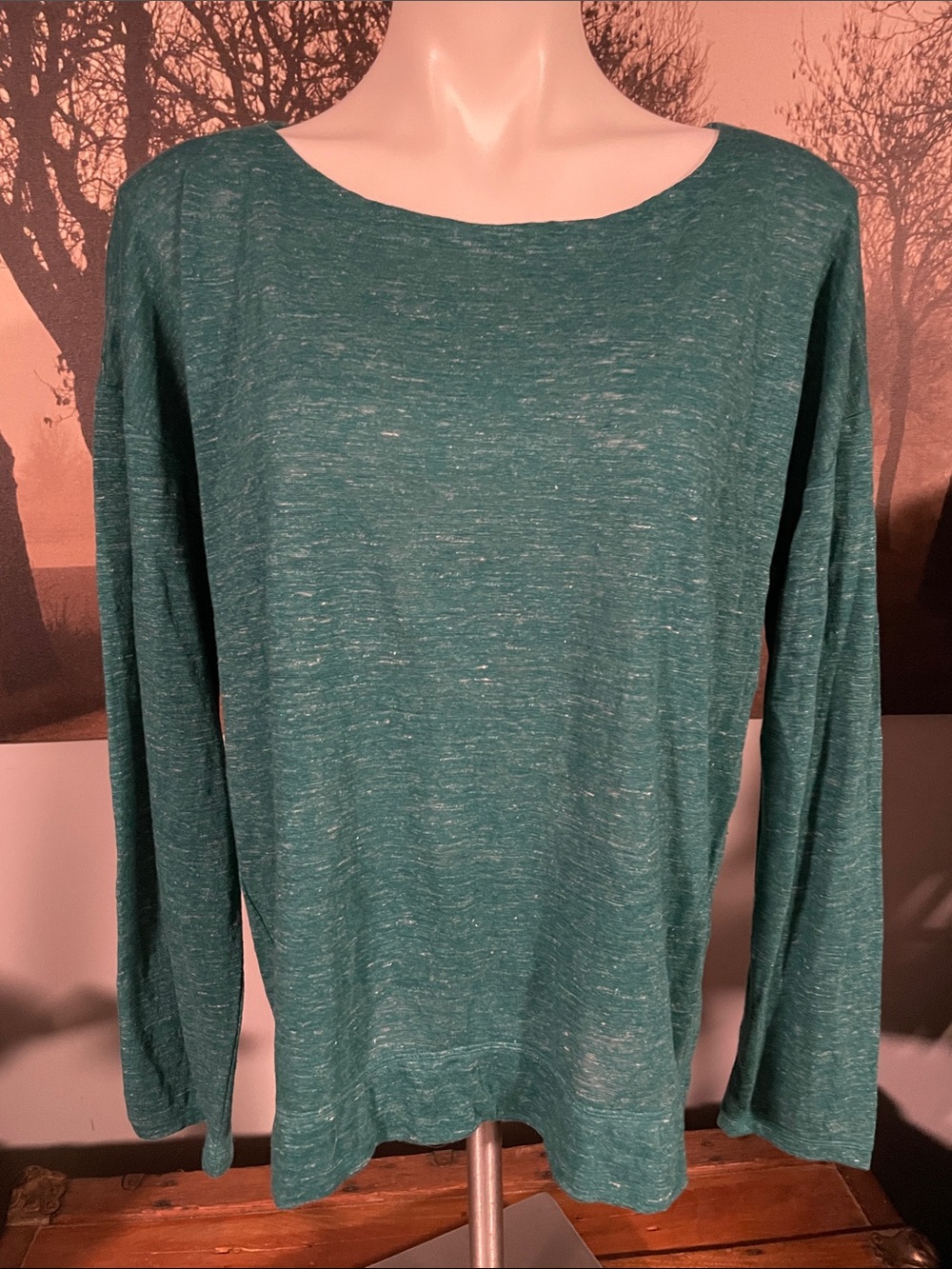 Eileen Fisher 100% organic linen Teal Long-Sleeve Sweater - L